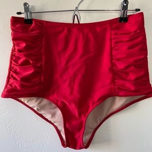 Kortni Jeane  Red Ruched bathing suit bottoms